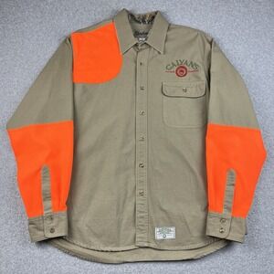 VTG Galyan's Master Button Shirt Mens Large Collar Orange Khaki Hunting Shooting